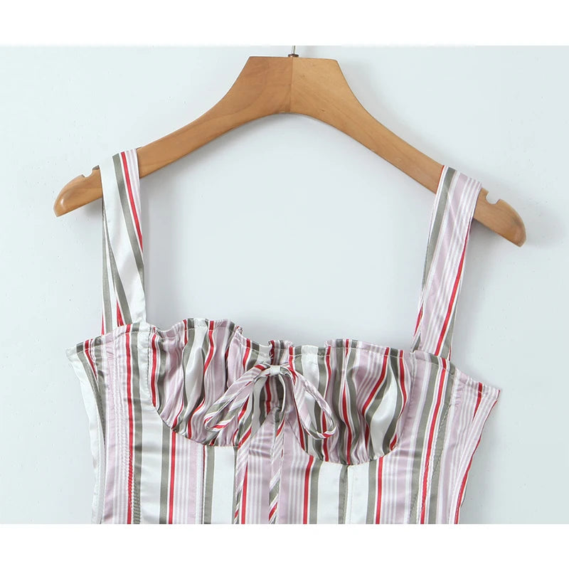 LIZAKOSHT  -  Sexy Women Contrast Color Striped Print Slim Fit Camis Summe Tank Tops Vintage Zipper Back Crop Top