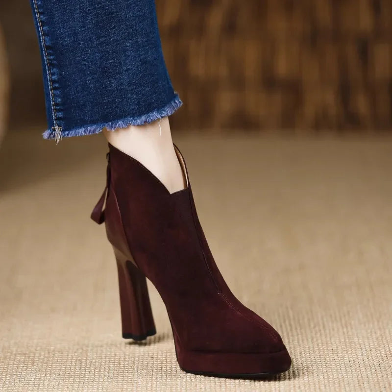 LIZAKOSHT  -  New Style Fashion Women's Ankle Boot Genuine Leather Plus Size Feet Length Ankle Boot Pointed Toe Side Zipper Winter Shoes Women