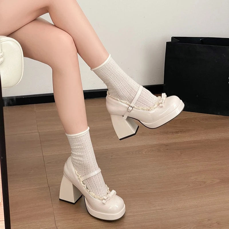 LIZAKOSHT  -  Designer Platform High Heel Women's Mary Jane Shoes Fashion Butterfly-knot Lace Shoes New Spring Autumn Wedding Party Shoes