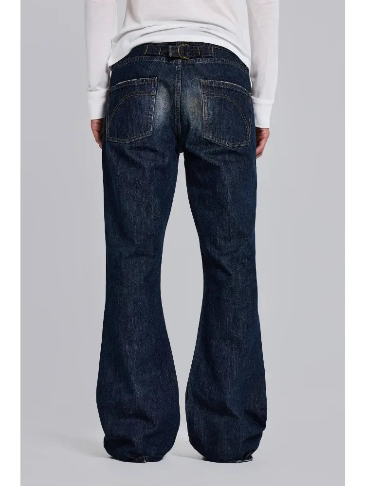 LIZAKOSHT  -   Vintage Y2k Blue Jeans Man Women Boyfriend Style American Retro Distressed Straight Denim Pants Straps Design Jeans