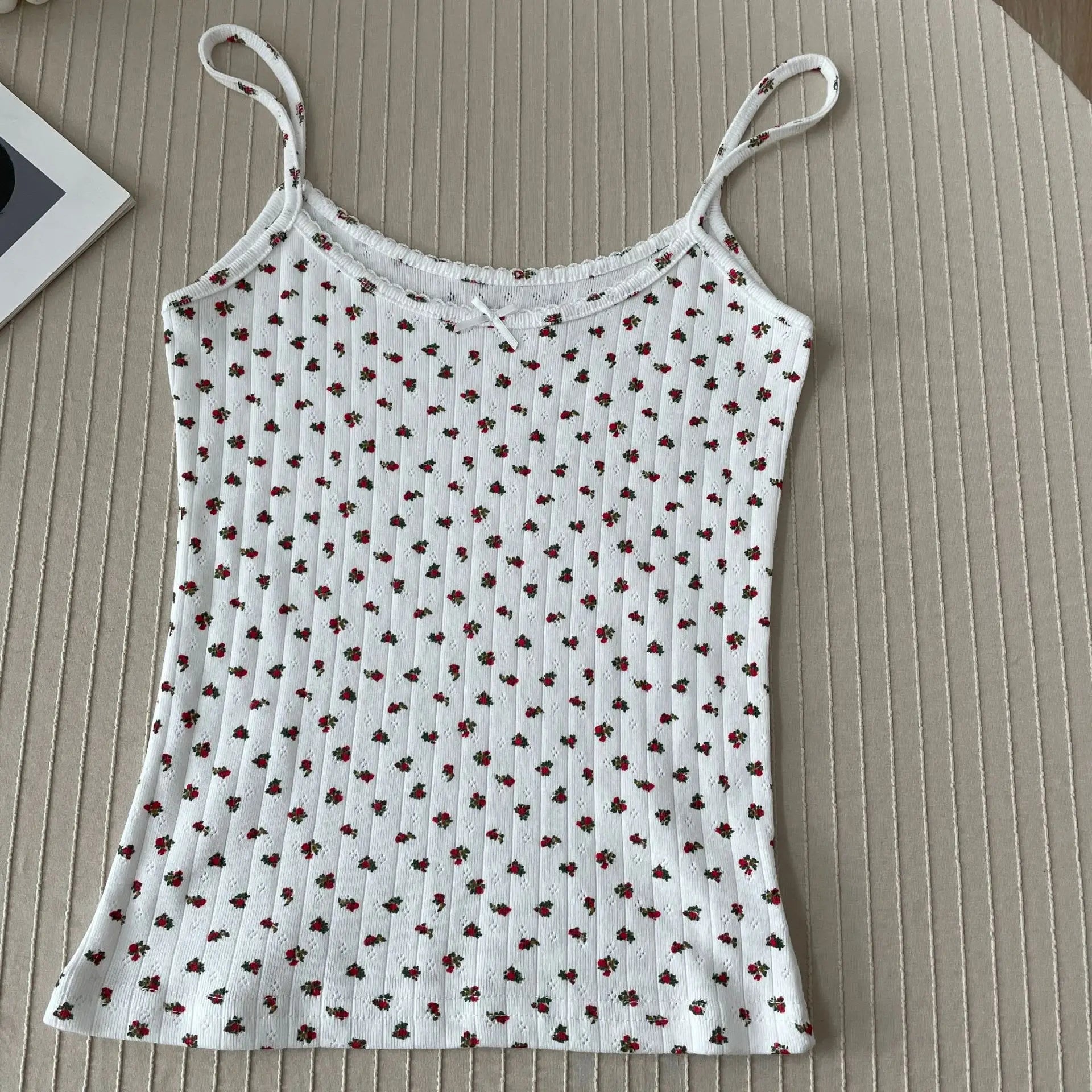 LIZAKOSHT  -  Brandy & Mandy Floral Lace Bow Halter Slim Tank Top Sweet Camisole Summer Fashion