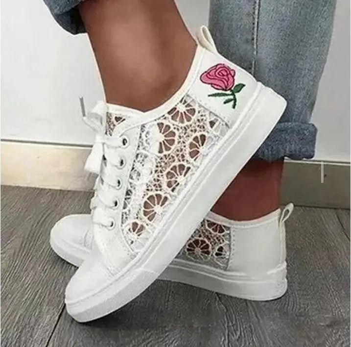 LIZAKOSHT  -  NEW Summer Casual White Shoes Cutouts Lace Canvas Hollow Breathable Platform Flat Shoes Woman Sneakers Women Shoes