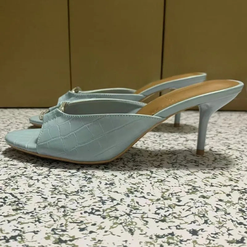 LIZAKOSHT  -  Summer Women High Heels Sandals Square Buckle Diamond Open Toe Slingbacks Zapatos De Mujer Female Mules Shoes