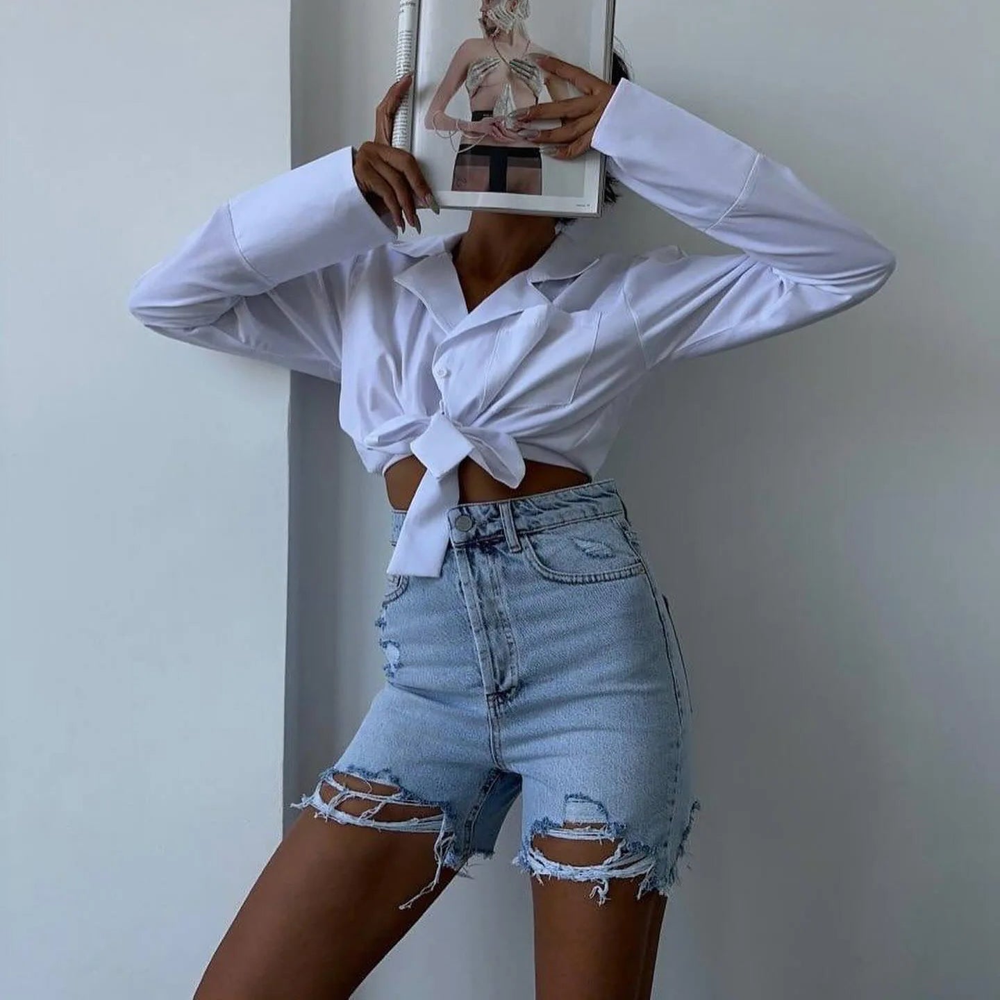 LIZAKOSHT  -  Irregular Broken Burr Edges Design Slim Fitting Denim Shorts for Women's Summer New High Waisted Chic Versatile Hot Pants