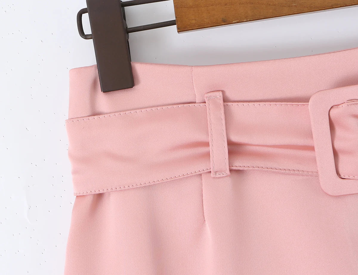 LIZAKOSHT  -  Sexy With Sashes Zipper Waist Satin Skirt With short lining Women Ruffles Hem A-line Package Hips Short Skater Bottom Black Pink