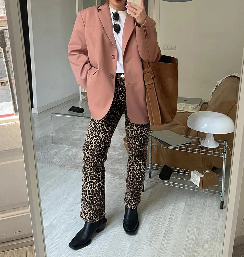 LIZAKOSHT  -  Retro Chic Leopard Print Pencil Pants For Women Fashion Casual High Waist Long Pant 2024 Spring New Female Commuting Trousers