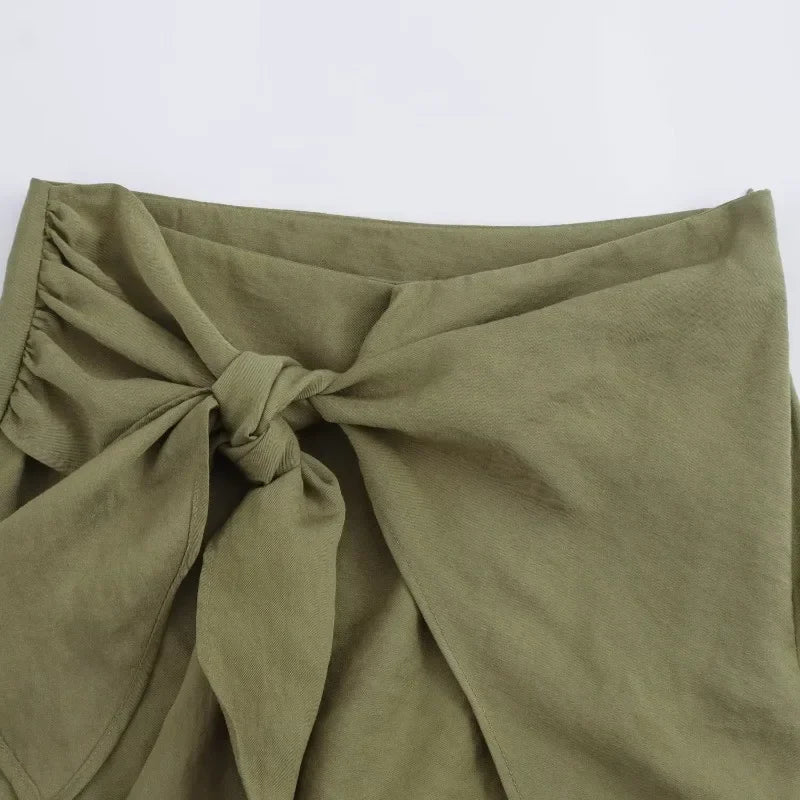 LIZAKOSHT  -  Women Solid Color Beach Mini Culottes New Fashion Asymmetric Knot High Waist Loose Skirt Culottes for Women Clothes Culottes