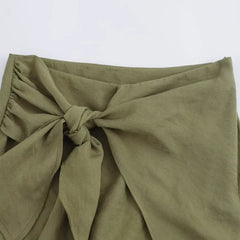 LIZAKOSHT  -  Women Solid Color Beach Mini Culottes New Fashion Asymmetric Knot High Waist Loose Skirt Culottes for Women Clothes Culottes