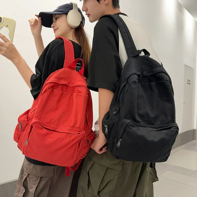 LIZAKOSHT  -  Vintage Washed Canvas Backpack For Women Large Capacity Student Leisure School Bags Solid Simple Travel Backpack Female Bookbag