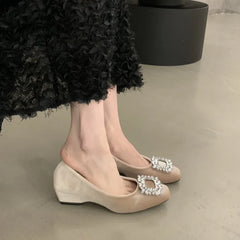 LIZAKOSHT  -   Designer Wedges Heel Crystal Women Mary Jane Shoes Concise Shallow Slip on Shoes Ladies Outdoor Elegant Dress Dancing Pumps