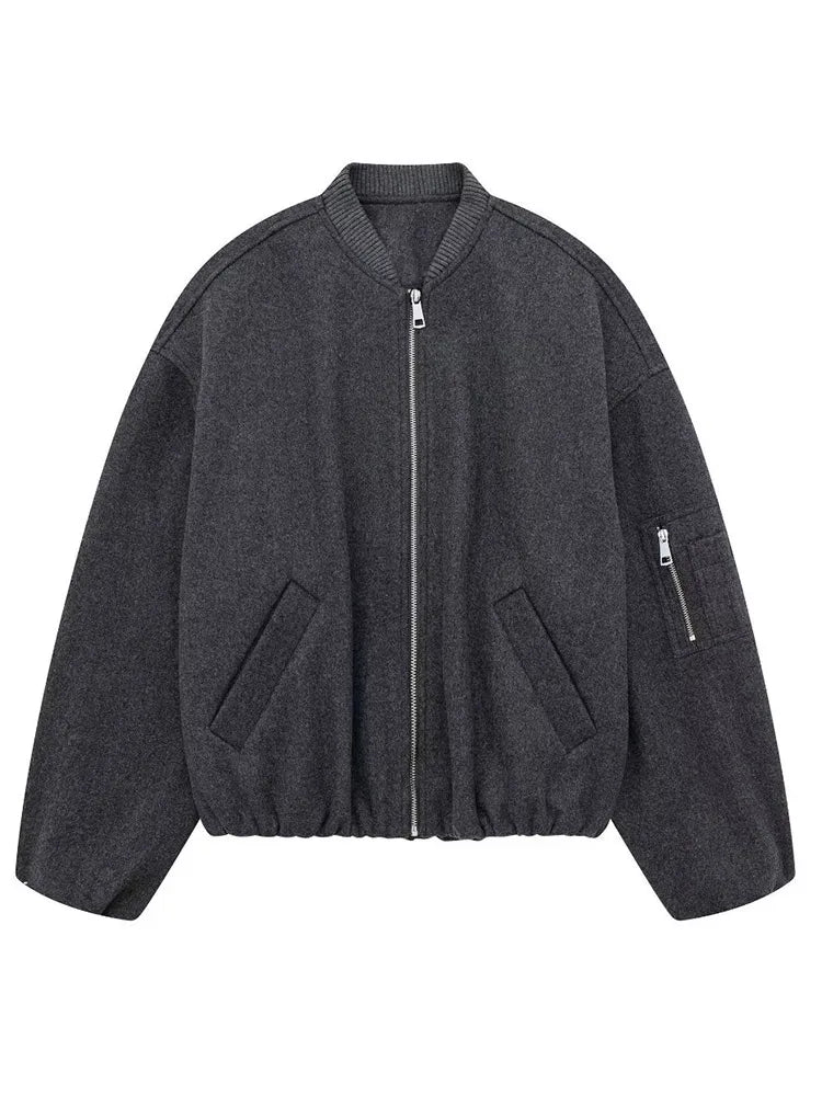 LIZAKOSHT  -  Fashion Soild Bomber Jacket For Women Autumn Long Sleeve Zipper Pocket Coats Female Stand Collar Street Chic Lady Outerwear