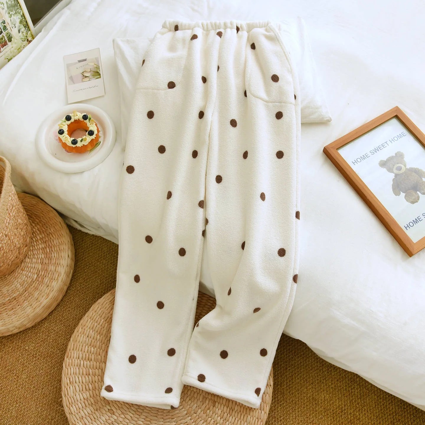LIZAKOSHT  -  Winter Polar Fleece Women Trousers Sleep Pants NEW Woman Pajamas Pants Polka Dot Bottoms Sleepwear Women Homewear