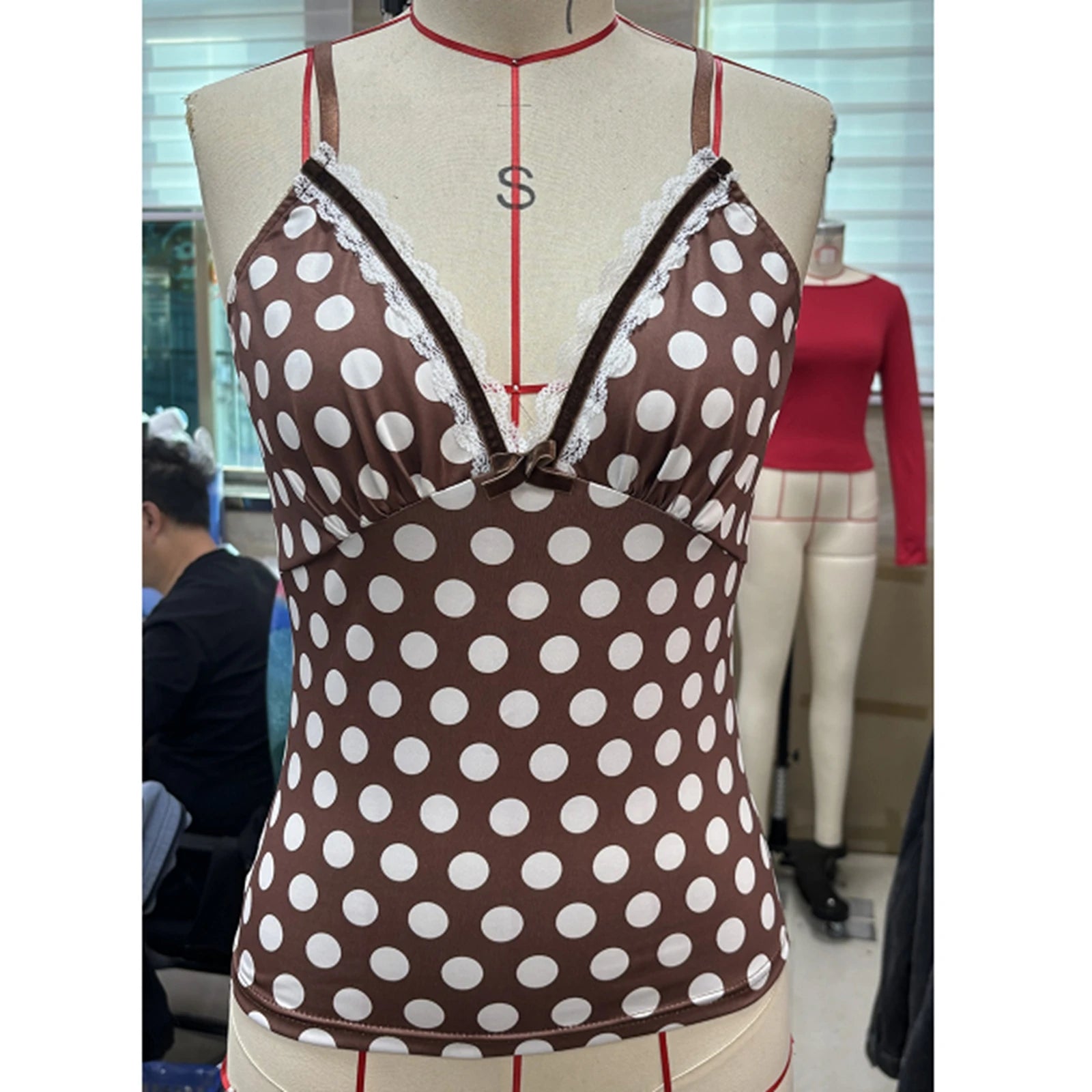 LIZAKOSHT  -  Womens Y2k Stay Cool and Stylish with Our Light Brown Polka Dot Lace Tank Tops Perfect for Summer Camis