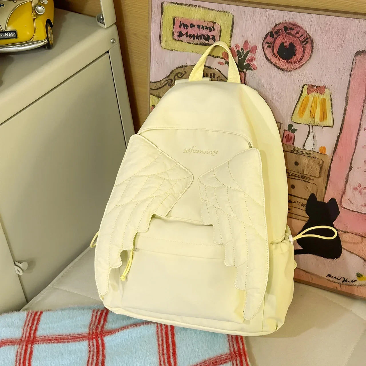 LIZAKOSHT  -  Versatile Angel Wing Backpack Y2k Style Large Capacity Canvas Backpack Lightweight Embroidered Pattern Nylon Student Backpack