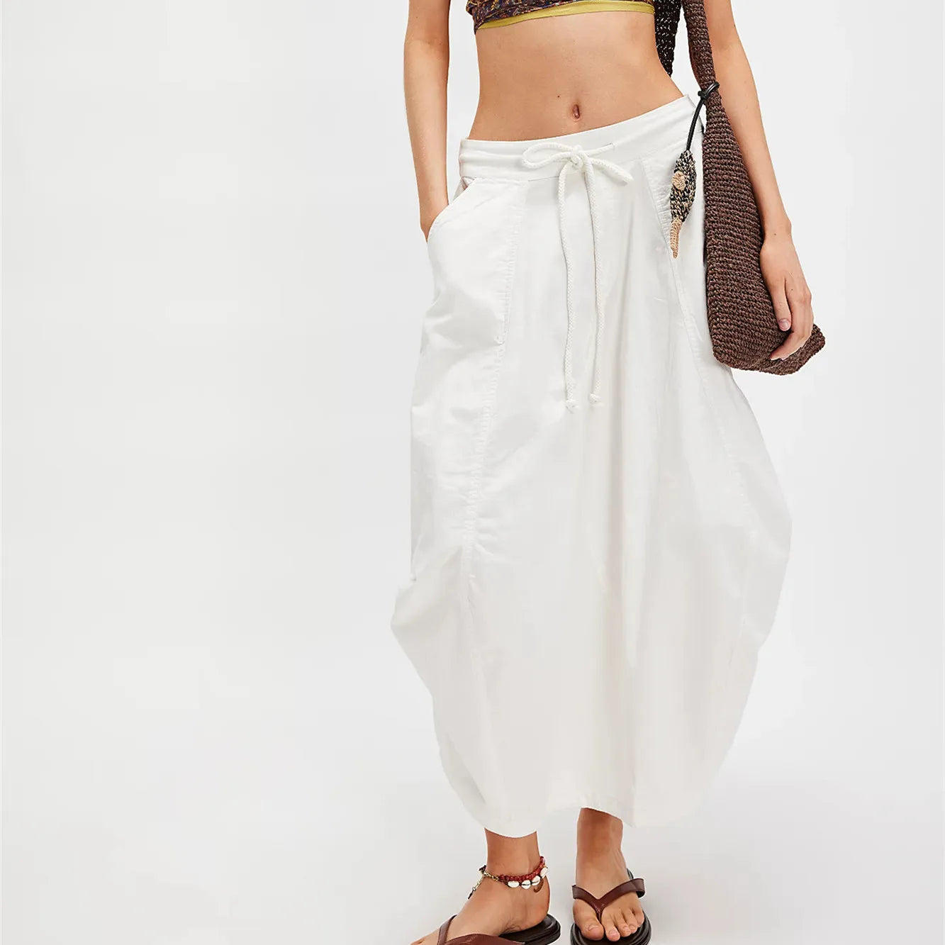 LIZAKOSHT  -  Women Y2k Cargo Parachute Long Skirt Drawstring Hem Pleated Bubble Maxi Skirts with Pockets Spring Vintage Streetwear