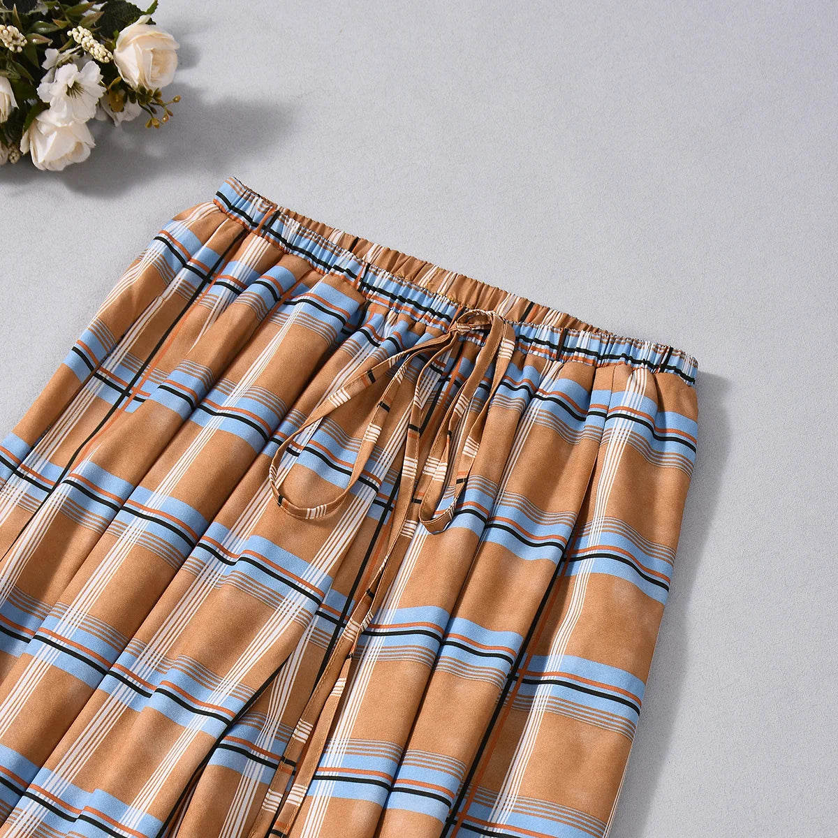 LIZAKOSHT  -  Y2K Vintage Plaid Printed Loose Pants Women Boho Ramie Bloomers Female Fashion Versatile Drawstring Streetwear Casual Trousers