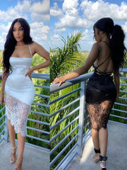 LIZAKOSHT  -  Sexy Lace Splicing Women's Casual Dr Street Sle mid Waist A-Line Gown No Sve Belted Outdoor Autumn Faion