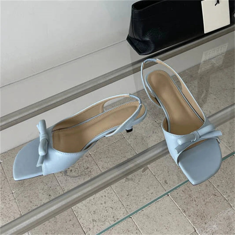LIZAKOSHT  -  Fashion Elegant Square Toe Butterfly Knot Women Sandals Summer Thin Low Heels Banquet Dress Casual Shoes