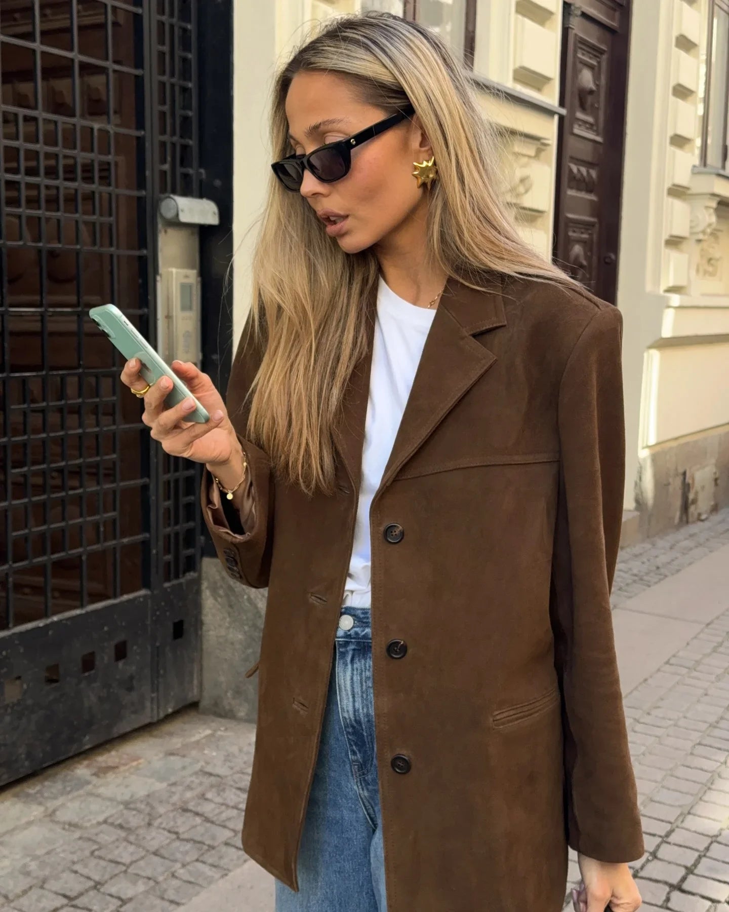 LIZAKOSHT  -  Women Vintage Loose Brown Suede Jacket Fashion Lapel Long Sleeves Single Breasted Coat Spring Autumn Female Street Outerwear