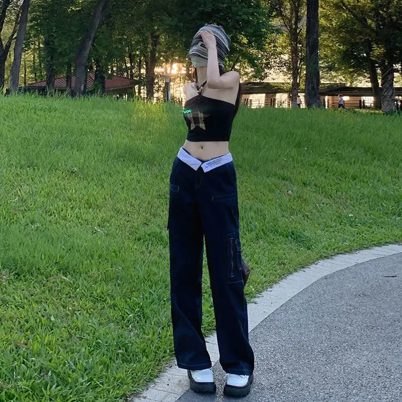 LIZAKOSHT  -  Cargo Pants Flange Multiple Pockets High Waist Women Straight Baggy Pants Fashion Cotton Wide Leg Trousers Casual Streetwear