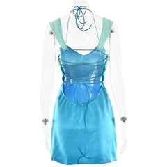 LIZAKOSHT  -  Patchwork Sleeveless Sexy fashion  Lace-up Mini Dress Women Robe Satin Strapless Backless High Waist A-line Club Dress