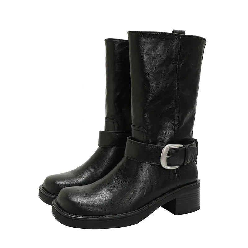 LIZAKOSHT  -  Boots Flat Platform Women's Rubber Shoes Rain Clogs Med Hoof Heels PU Boots Flat Platform Women's Rubber Shoes Rain Clogs Med PU