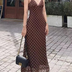 LIZAKOSHT  -  Women Polka Dot Print Sexy Lace Camisole Backless Long Dress Summer Fashion And Casual Comfortable Suitable For Vacation Dating