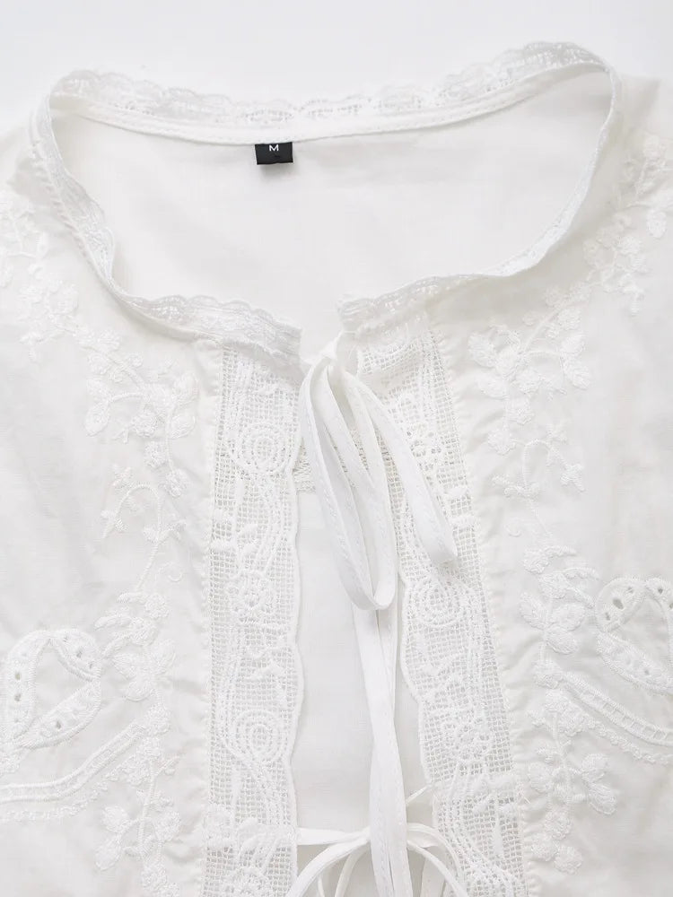 LIZAKOSHT  -  Sleeveless Lace-up Summer Blouse  Cotton Floral Embroidered lace Blouses Shirts Women Tops Vintage Boho Beach Wear Casual Blusas