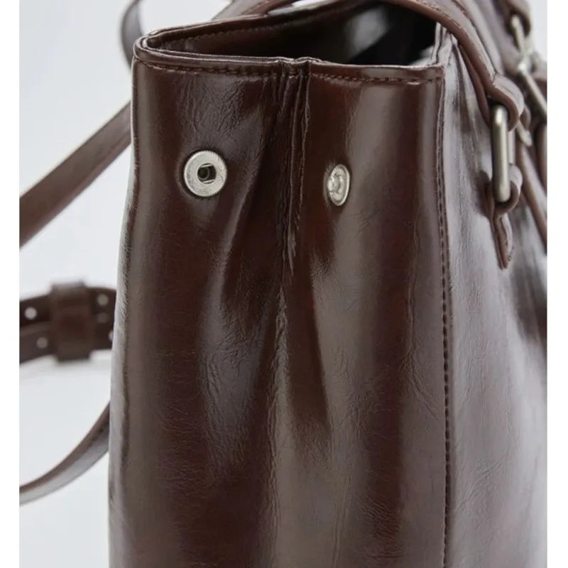 LIZAKOSHT  -  Sweet Cool Brown Shoulder Bags Purse Women High Street Leather Chain Handbag Ladies Moto Biker Casual The Tote Bag Y2k