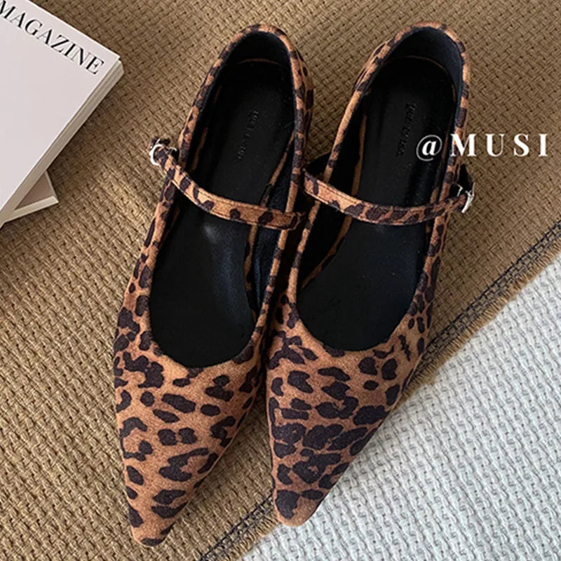LIZAKOSHT  -  Fashion Brand Leopard Flats Shoes Women Ballerina Loafer Slip On Soft Moccasins Pointed Toe Mary Jane Dress Red Brown Mujer