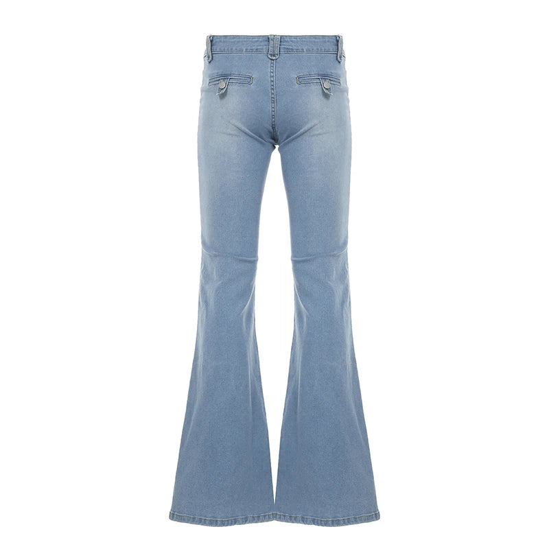 LIZAKOSHT  -  Front Pockets Cargo Flared Jeans Women Hotsexy Washed Color Slimming Low-rise Boot Cut Denim Pants Streetwear Y2K Pants