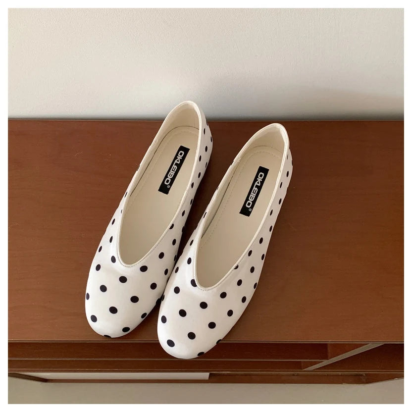 LIZAKOSHT  -  New Spring Flats Shoes Women Fashion Round Toe Polka Dot Slip On Mary Jane Flat Ballet Shoes Soft Ballerina Casual Loafers