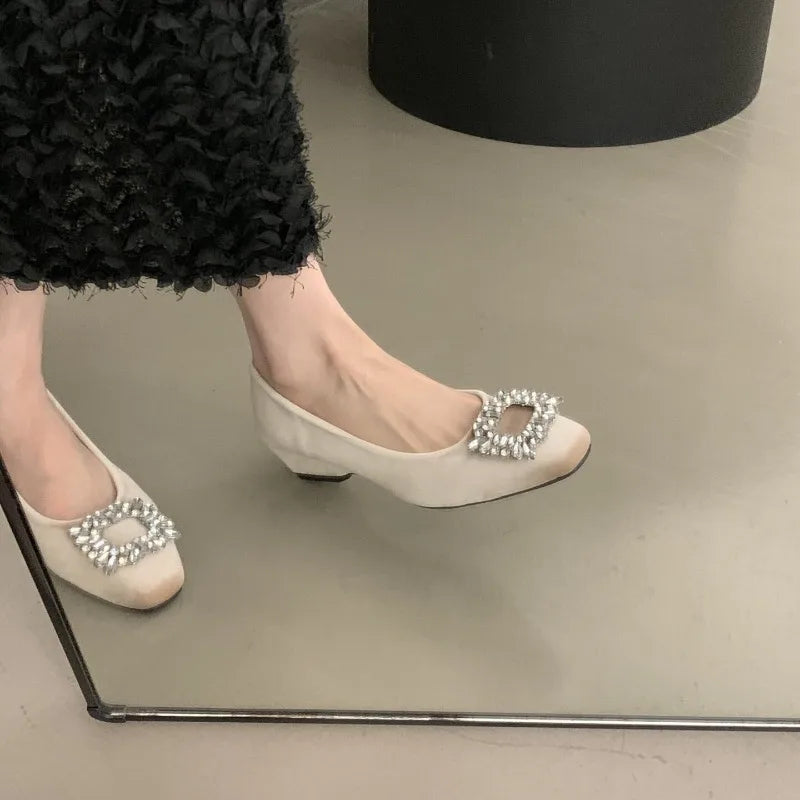 LIZAKOSHT  -   Designer Wedges Heel Crystal Women Mary Jane Shoes Concise Shallow Slip on Shoes Ladies Outdoor Elegant Dress Dancing Pumps