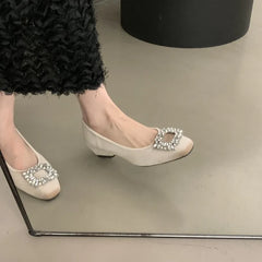 LIZAKOSHT  -   Designer Wedges Heel Crystal Women Mary Jane Shoes Concise Shallow Slip on Shoes Ladies Outdoor Elegant Dress Dancing Pumps