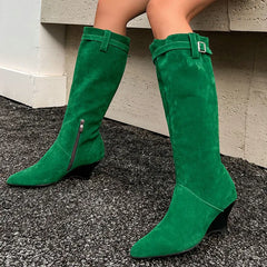 LIZAKOSHT  -  Elegant Woman Boots Pointe Shoes Sexy Thigh High Heels High Sexy Clogs Platform Zipper Pointy Rubber Over-the-Knee Ladies Stilet