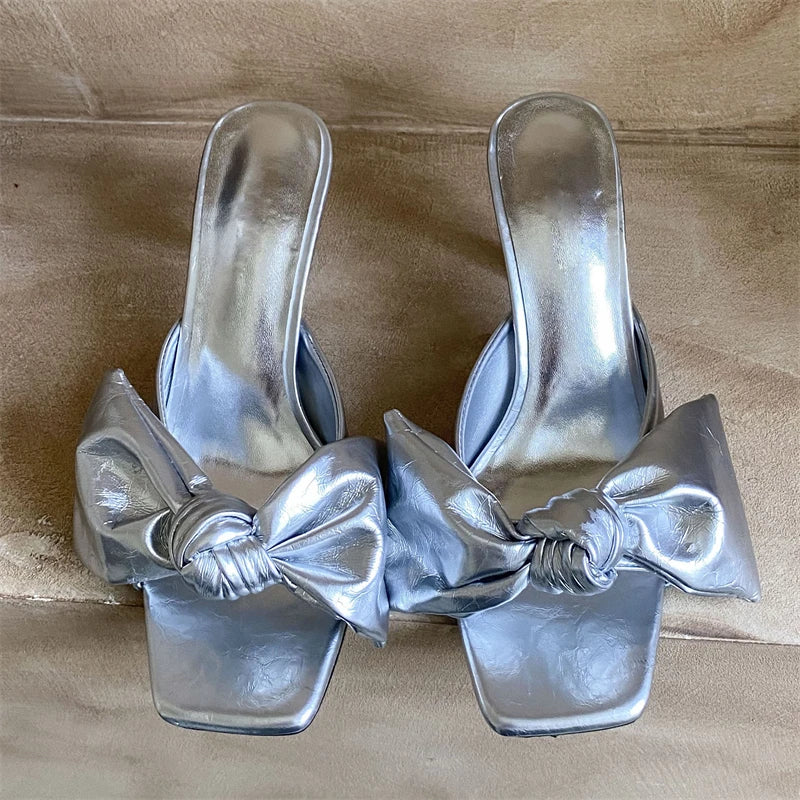 LIZAKOSHT  -  Summer Fashion Butterfly-kont Square Toe Slide Women Slippers Sexy Thin High Heels Striptease Shoes