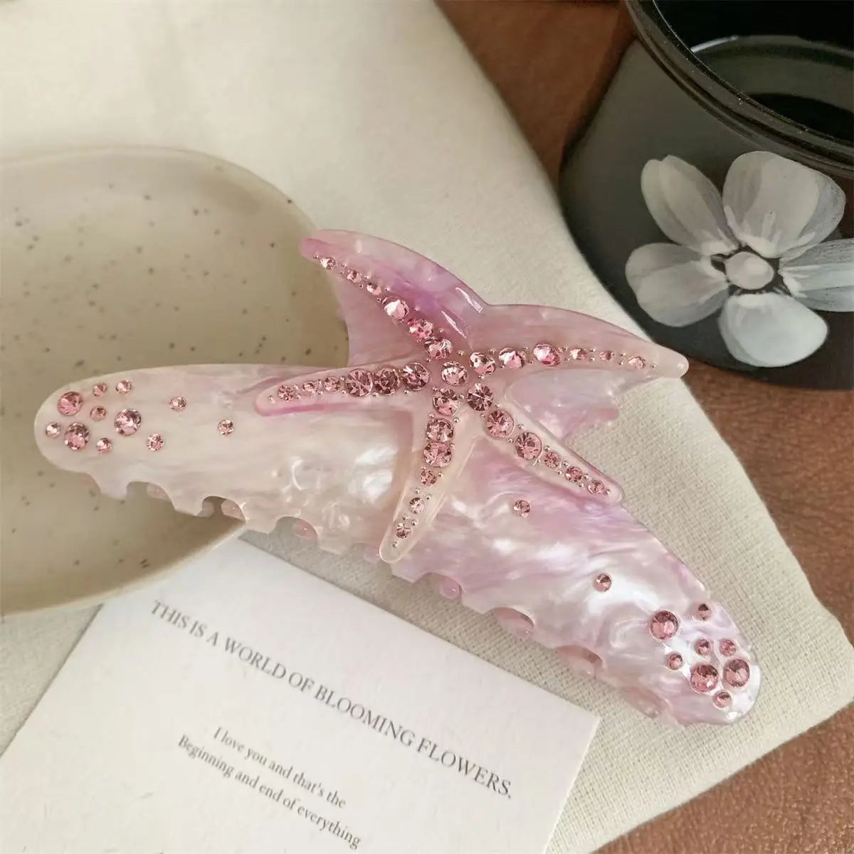 LIZAKOSHT  -  1pc Large Diamond Set Starfish Hair Clip，Summer Beach Starfish Hair Clip，Non Slip Acetate Power Hold Chin Hair Clip