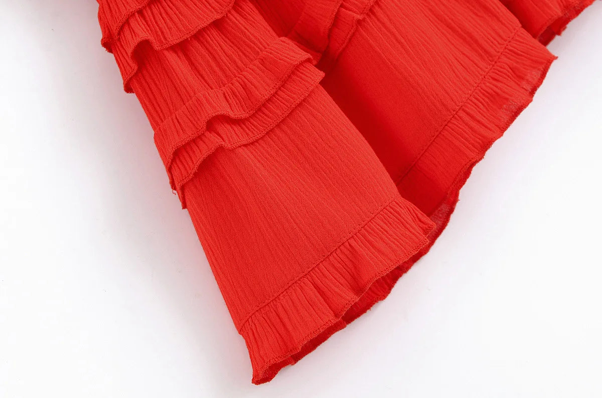 LIZAKOSHT  -  Elegant Layered Ruffle Dress Women 2025 New Summer Loose Sexy V-neck Sleeveless A-line Mini Dresses Vacation Party Evening Dress