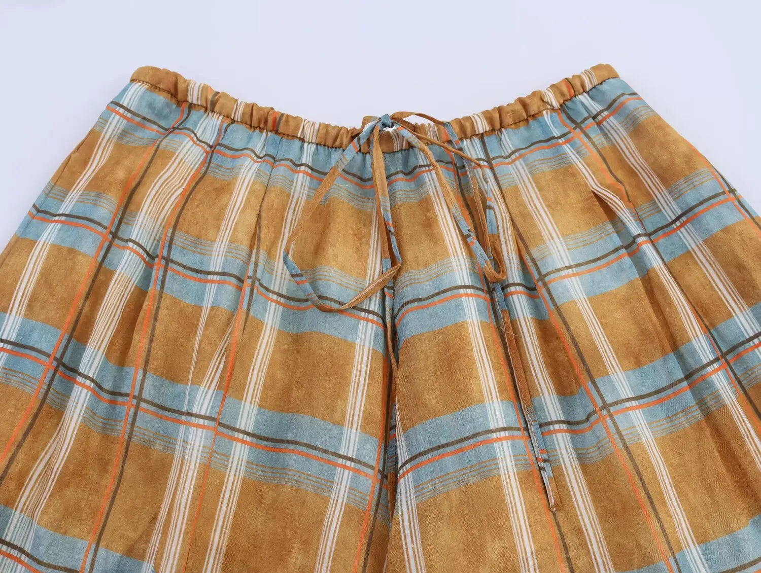 LIZAKOSHT  -  Women Autumn New Ramie Bloomers Plaid Printed Loose Pants Female Fashion Versatile Drawstring Streetwear Casual Trousers