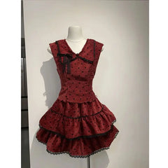 LIZAKOSHT  -  Sweet Womens Dresses Lace Bow Goth Y2k Party Dress Punk Sleeveless Kawaii Vintage Harajuku Korea Ball Gown V-Neck 90s Grunge Emo