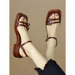 LIZAKOSHT  -  new summer double buckle women sandals retro low heel narrow band gladiator sandalias mujer dress shoes summer footwear