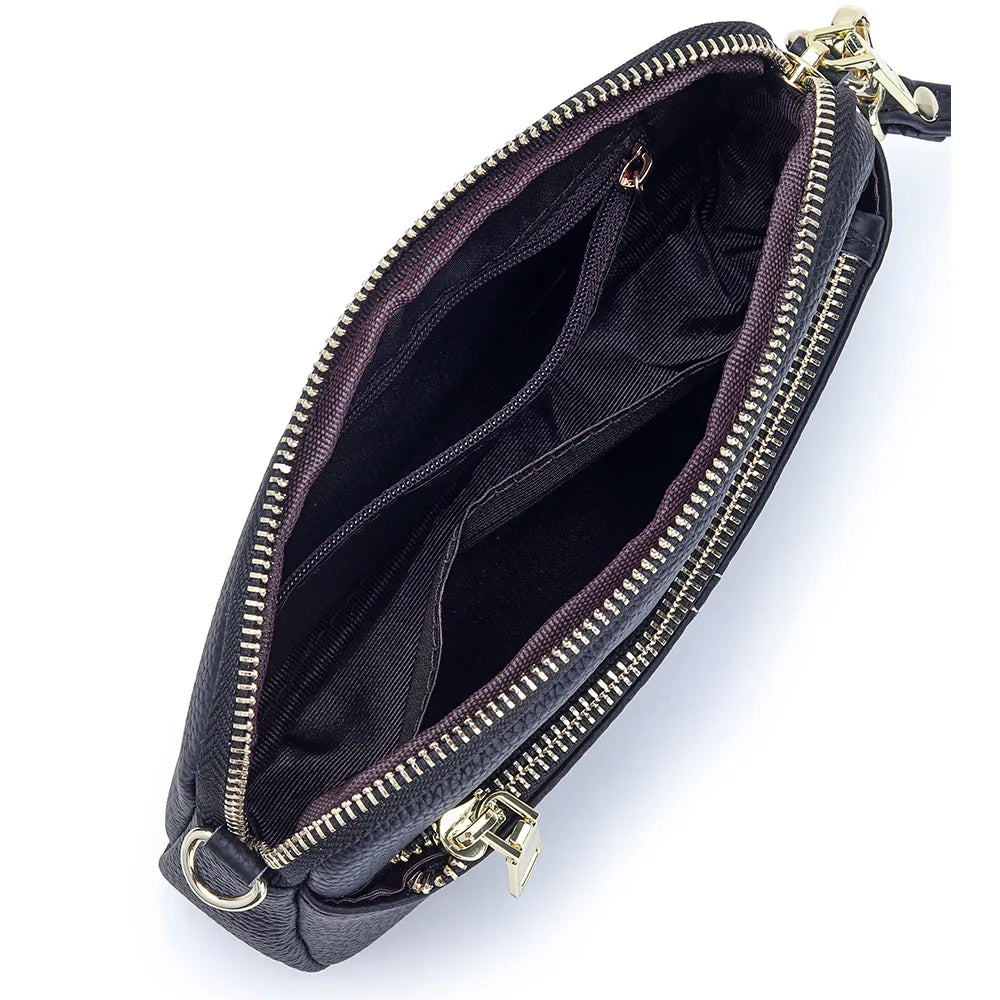 LIZAKOSHT  -  Genuine Leather women Shoulder Bag Small ladies Wristlet Bag Zip Money Coin Holder Purse Cowhide Multifunction phone wallet bols