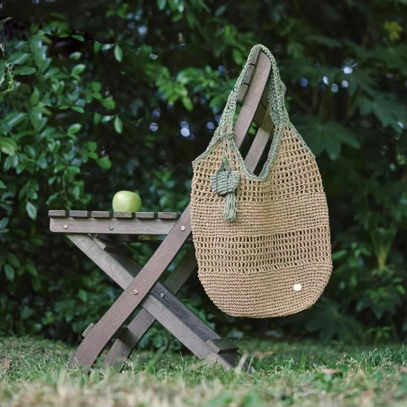 LIZAKOSHT  -  Eco-friendly Handmade Women Designer Straw Mesh Shoulder Bag Beach Holiday Dress Beach Shopping Bags