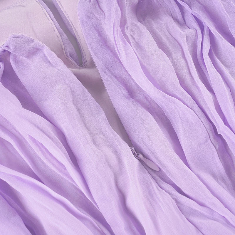 LIZAKOSHT  -  Purple Chiffon Backless Sleeveless Sundress Elegant  Sexy Deep V Neck A-line Mini Dress Summer Beach Vacation Outfits