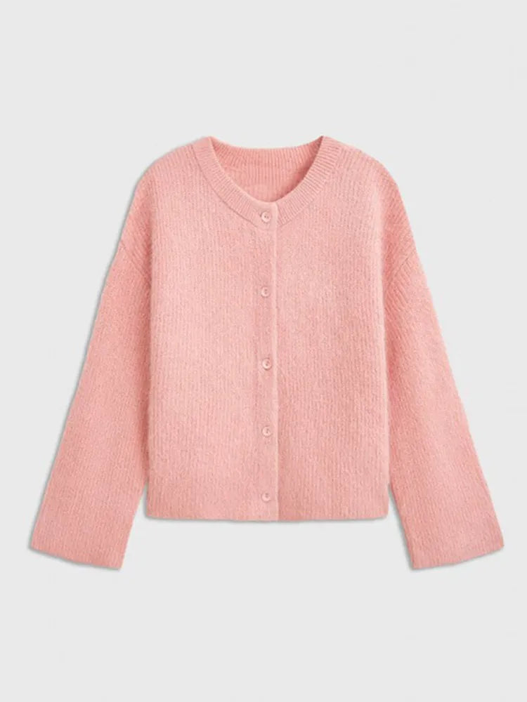 LIZAKOSHT  -  Autumn New Women Pink Knitted Sweater Cardigan Single Breasted Casual O Neck Long Sleeve Cardigans Female Street Sweater