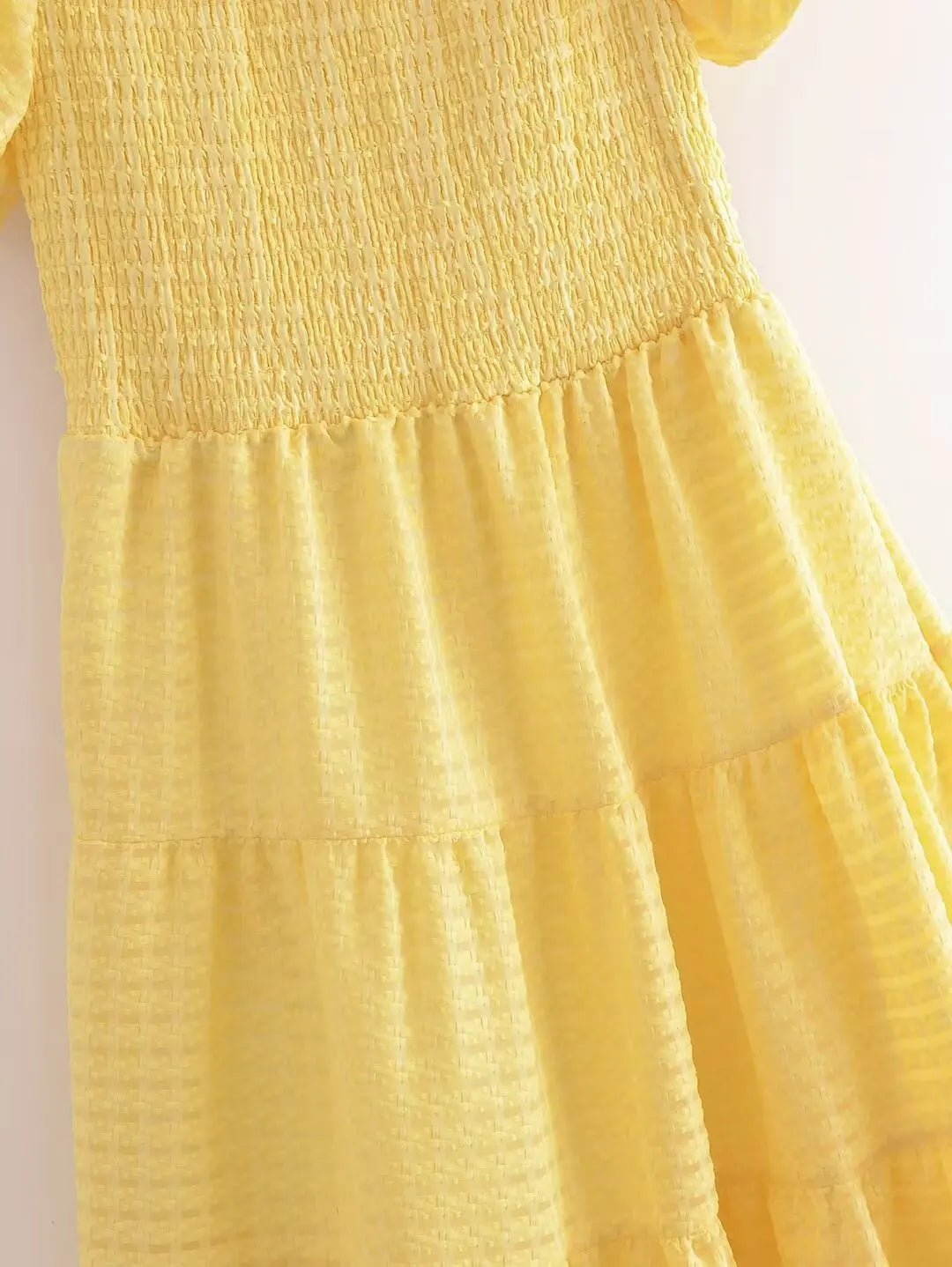LIZAKOSHT  -  Europe and America Wind Spring Women's New Yellow V-neck Printed Short-sleeved Dress Fluffy Skirt