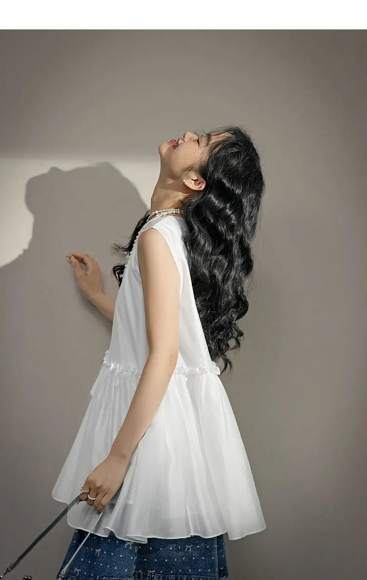 LIZAKOSHT  -  Sleeveless Doll Shirt with Ruffled Hem in Summer Slim Temperament Wind Vest Suspender Top Female