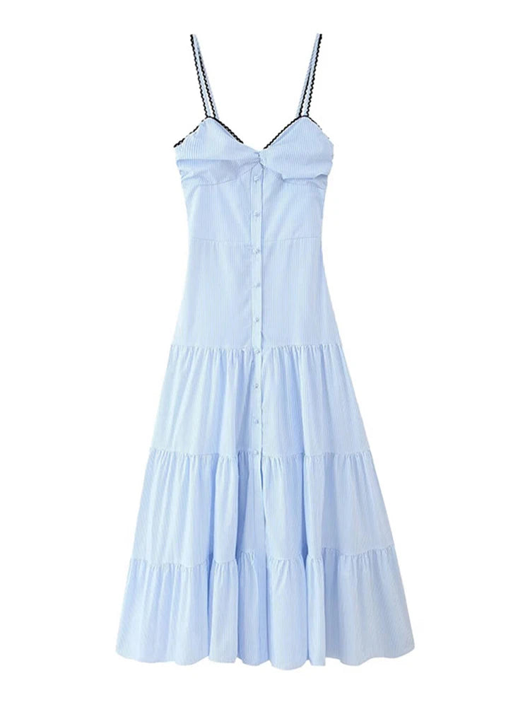 LIZAKOSHT  -  Fashion Striped Patchwork Slip Long Dress Women Loose Sleeveless Single Breasted A-line Maxi Dress New Chic Street Lady Vestidos