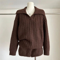 LIZAKOSHT  -  New In Matching Sets Two Piece Outfits 2 Pieces Set For Woman All-match Loose Simple  Sweater Comfortable Shorts Knitted
