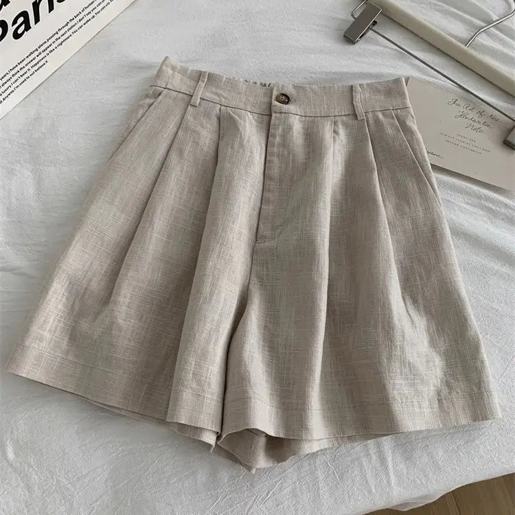 LIZAKOSHT  -  Summer High-Waist Vintage Linen Shorts Women's Versatile Slimming